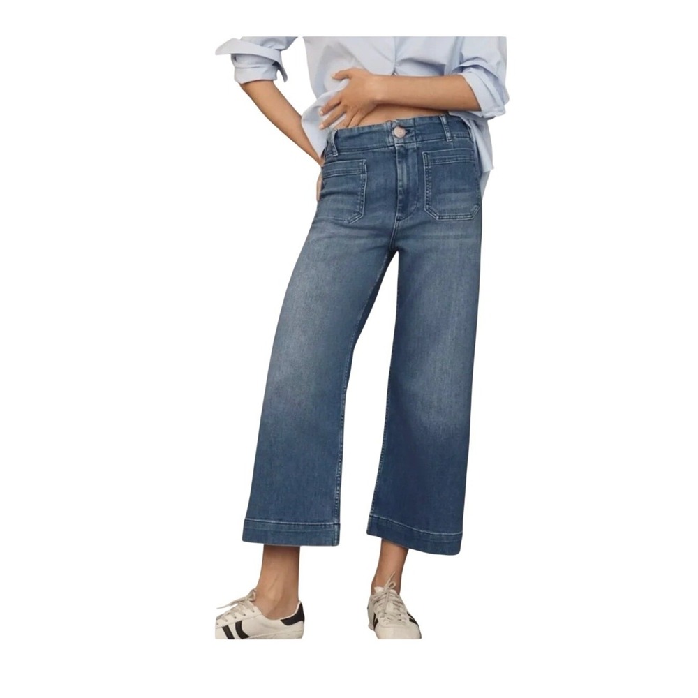 Maeve Anthropologie Colette‎ Crop Wide-Leg Jeans Medium Blue Wash Denim 27
